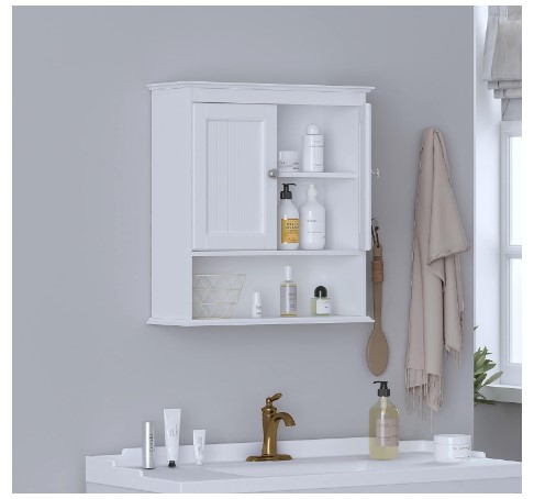 Spirich Bathroom Cabinet Wall Mounted with Doors, Wood Hanging Cabinet with Doors and Shelves Over The Toilet, Bathroom Wall Cabinet White