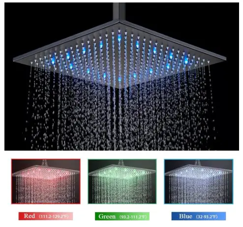 12 Inches Ceiling Mount Shower Faucets Sets Complete Shower System LED Rainfall Shower Head System Rough-in Valve Body and Trim Included Matte Black