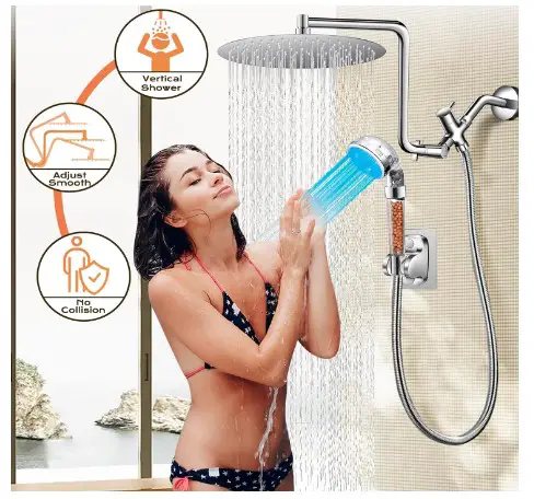 12'' Rain Shower Head with Handheld Spray, 12'' Adjustable Upgraded Extension Arm with Filtered High Pressure and 3 Water Temperature-LED Color Controlled Handheld Shower Head, Water Saving-Chrome