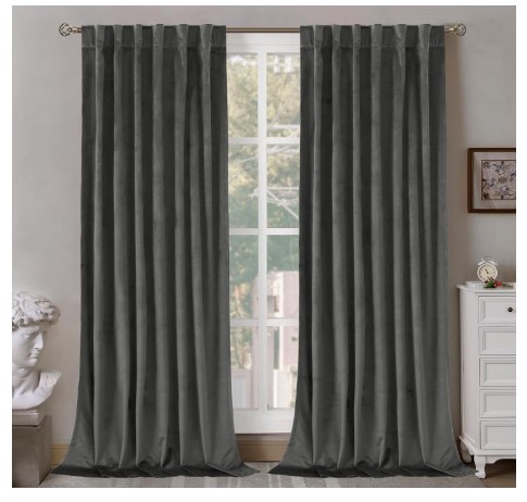 BGment Grey Velvet Curtains 84 inches Long, Thermal Insulated Blackout Curtains Noise Reduce Back Tab and Rod Pocket Luxury Panels for Bedroom/Living Room