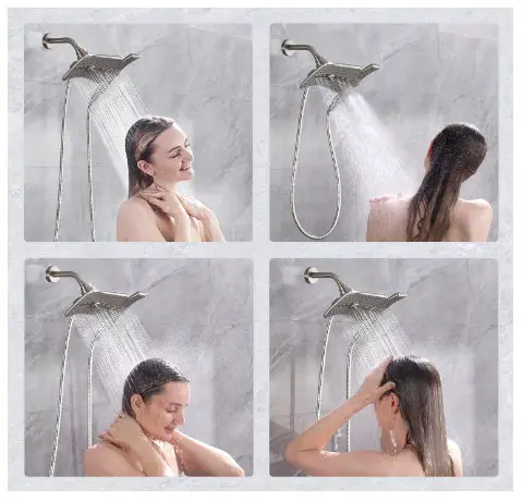 BRIGHT SHOWERS Brushed Nickel Shower Combo - Fixed and Handheld Heads With Grey Faceplates