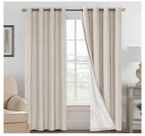 H.VERSAILTEX 100% Blackout Linen Curtains Full Light Blocking Curtains for Bedroom, Textured Window Curtains for Living Room 84 inch Grommet, Energy Efficient Curtains White Liner