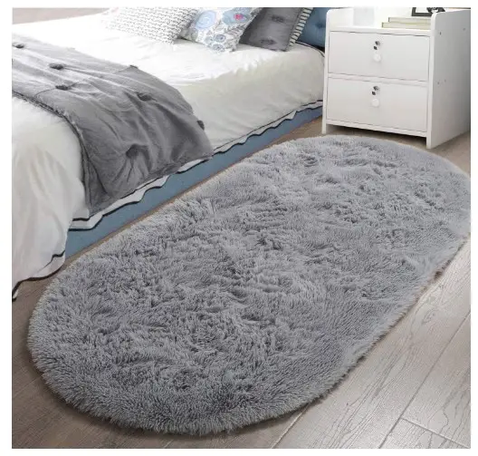 LOCHAS Fluffy Gray Bedroom Rug 2.6' x 5.3', Shaggy Area Rug for Bedroom Bedside, Soft Oval Throw Rugs Carpet for Living Room Kids Girls Home Decor