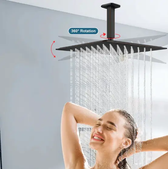 Midanya Rainfall Shower Head Square Stainless Steel Rain Showerhead High Pressure Waterfall Crackproof Coverage with Silicone Nozzle 1/16" Ultra Thin Design Swivel Connector,Oil-Rubbed Bronze 12 Inch