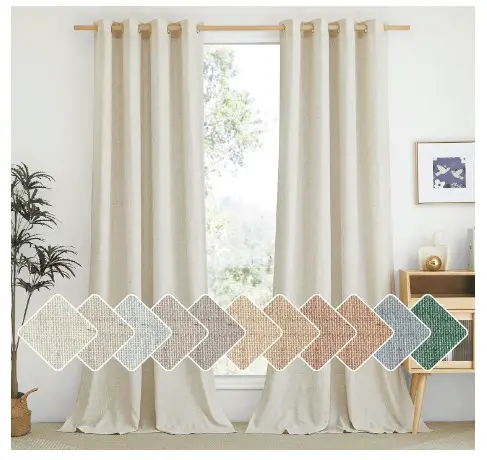 NICETOWN Natural Linen Curtains 84 inch Long 2 Panels Set, Grommet Top Thick Linen Burlap Semi Sheer Vertical Drapes Privacy Assured with Light Filtering for Bedroom/Living Room