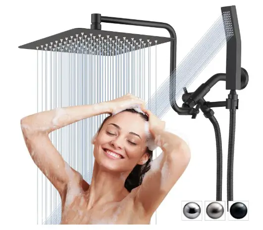 PDPBath All Metal Shower Head with Handheld Combo, 12" Rainfall Shower Head with Adjustable Extension Arm, High Pressure Handheld Wand with 79" Extra Long Hose, Upgrade 3-Way Diverter, Chrome
