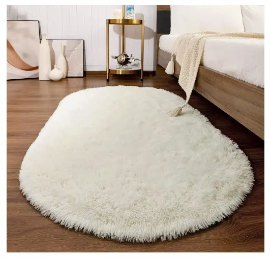 Softlife Fluffy Rugs for Bedroom, Shag Cute Area Rug for Girls/Boys and Kids Baby Room Home Decor, 2.6 x 5.3 Feet Oval Indoor Carpet for Nursery Dorm Living Room, Creamy