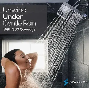 SparkPod Shower Head - High Pressure Rain - Premium Quality Luxury Design - 1-Min Install - Easy Clean Adjustable Replacement for Your Bathroom Shower Heads (Luxury Polished Chrome, 6 Inch Square)