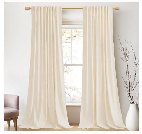 StangH Cream White Velvet Curtains - Back Tab Light Dimming Bedroom Curtains Luxury Privacy Protect Window Curtains for Living Room/Nursery Kids Room/Basemen