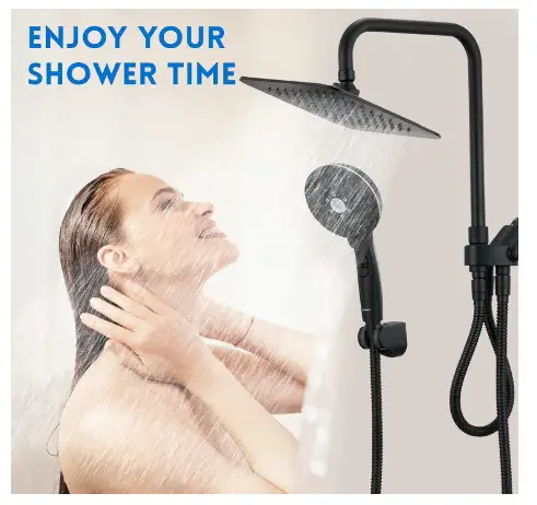 ryamen Dual Shower Head Combo, Black 8 High Pressure Rain Rainfall Shower Head,5 Settings Adjustable Handheld Showers,with 15  Height Adjustable Slide Bar,Holder 59 Hose